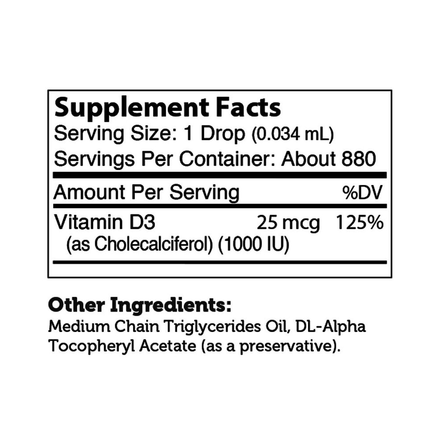 Vitamin D3 Liquid Supplement 1000 IU - 1 oz. (880 Servings)
